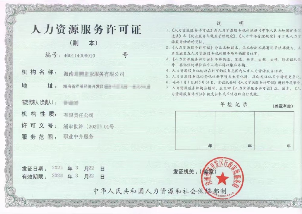人力資源服務許可證